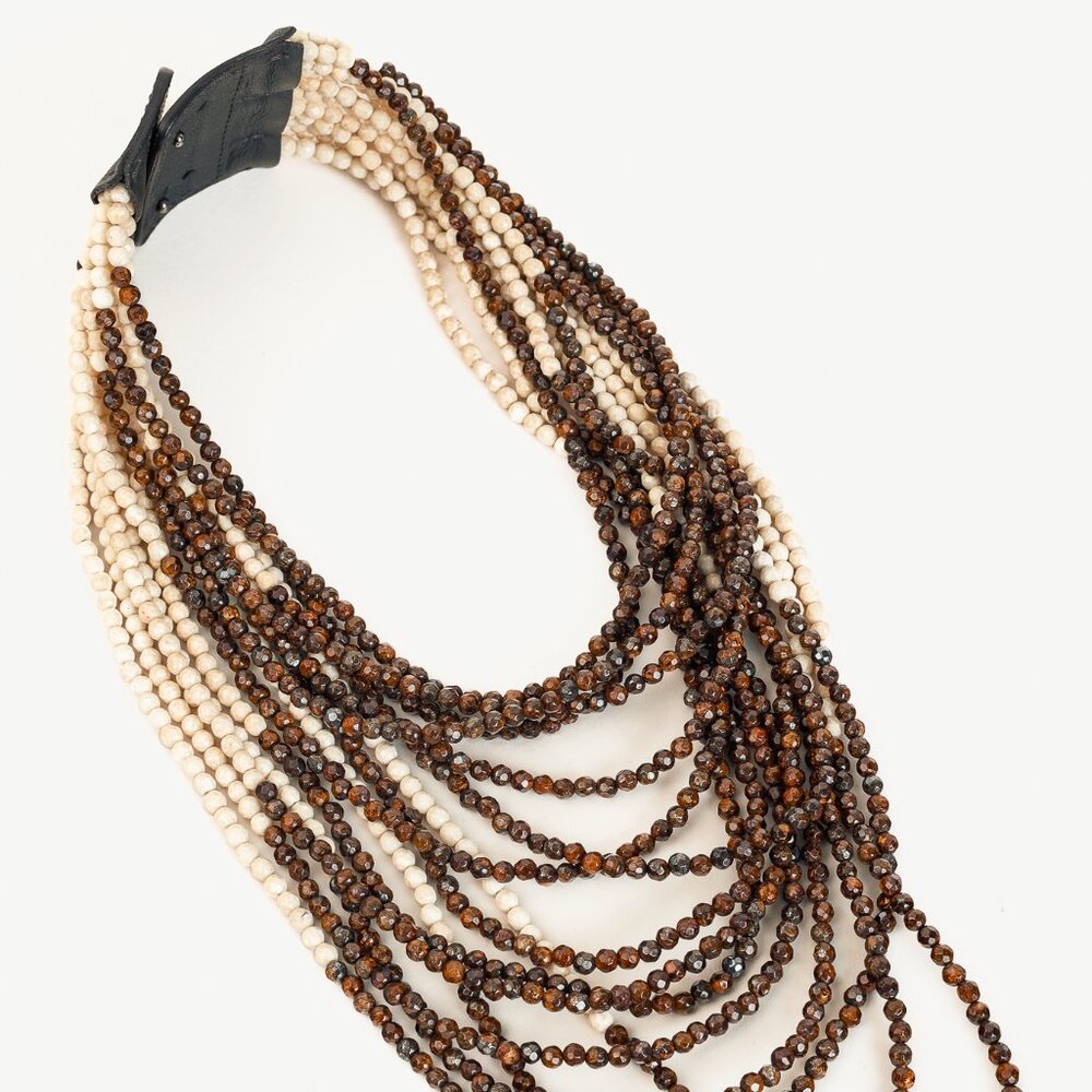 Brunello Cucinelli Cream & Brown Gemstone Multistrand Necklace